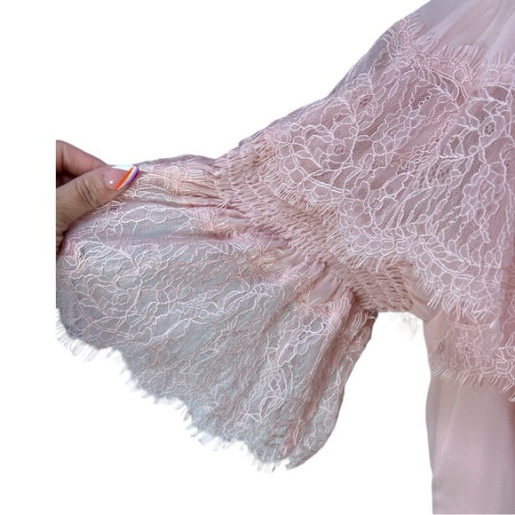 Pink Self-Portrait Lace-trimmed Pleated Chiffon Maxi Dress UK 14/US 10 - Picture 7 of 14